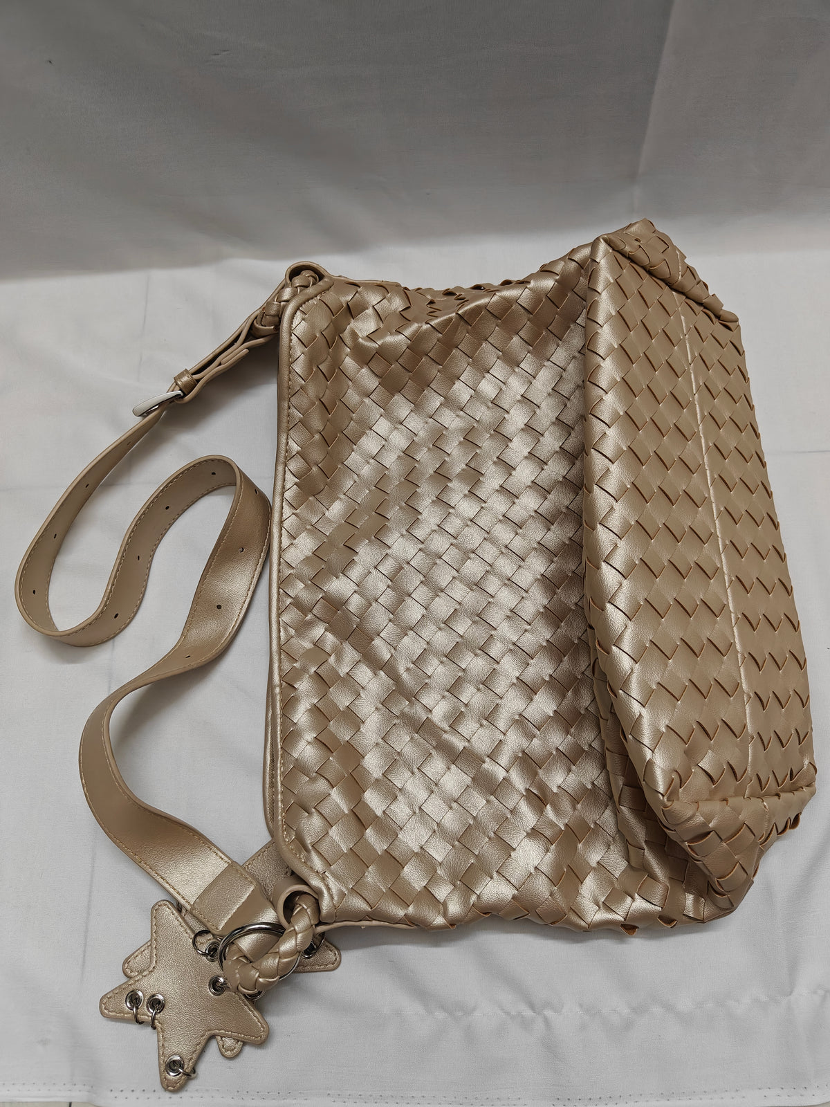 Aura Woven Metallic Gold Shoulder Bag