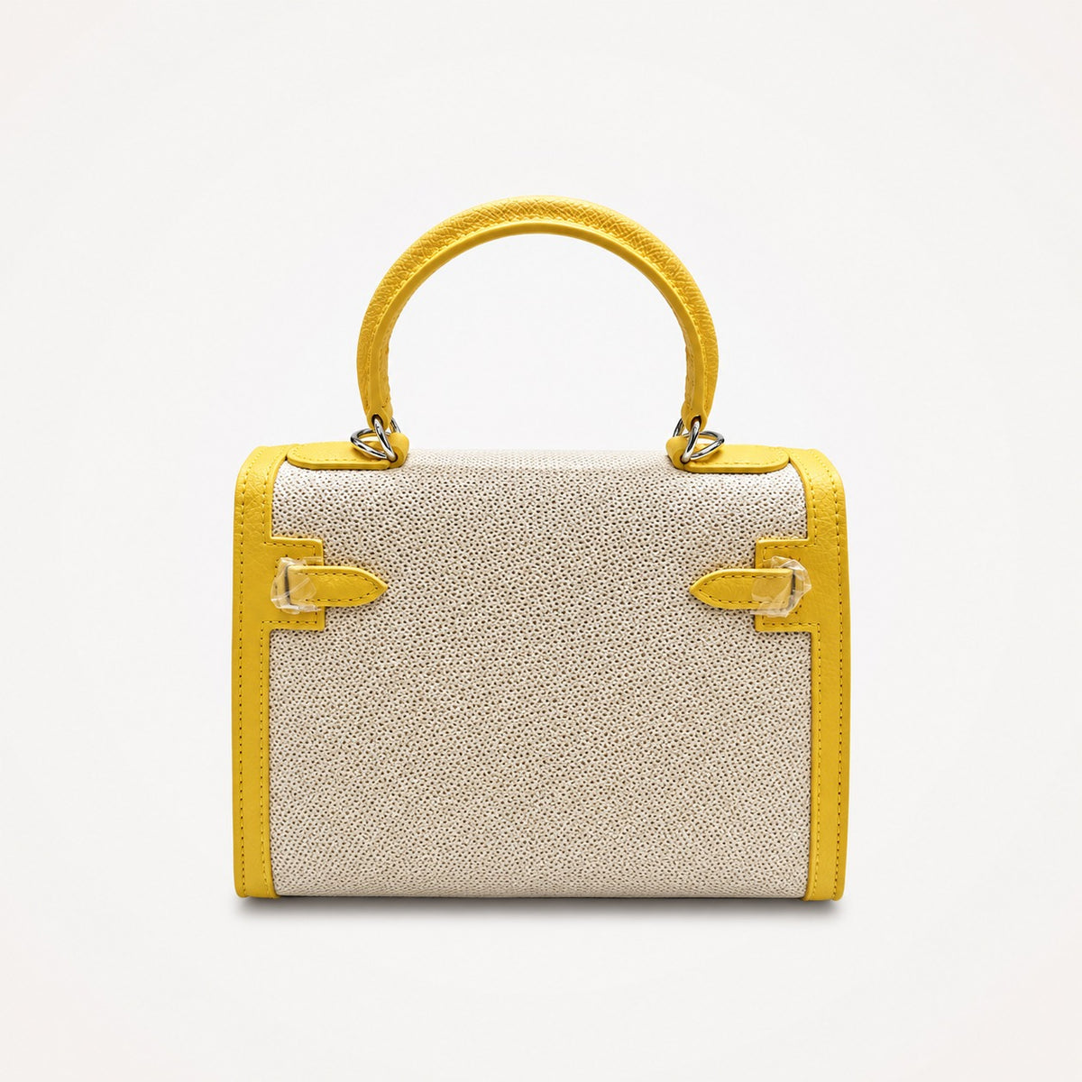 Aura Bloom Canvas & Yellow Leather Structured Top-Handle Bag